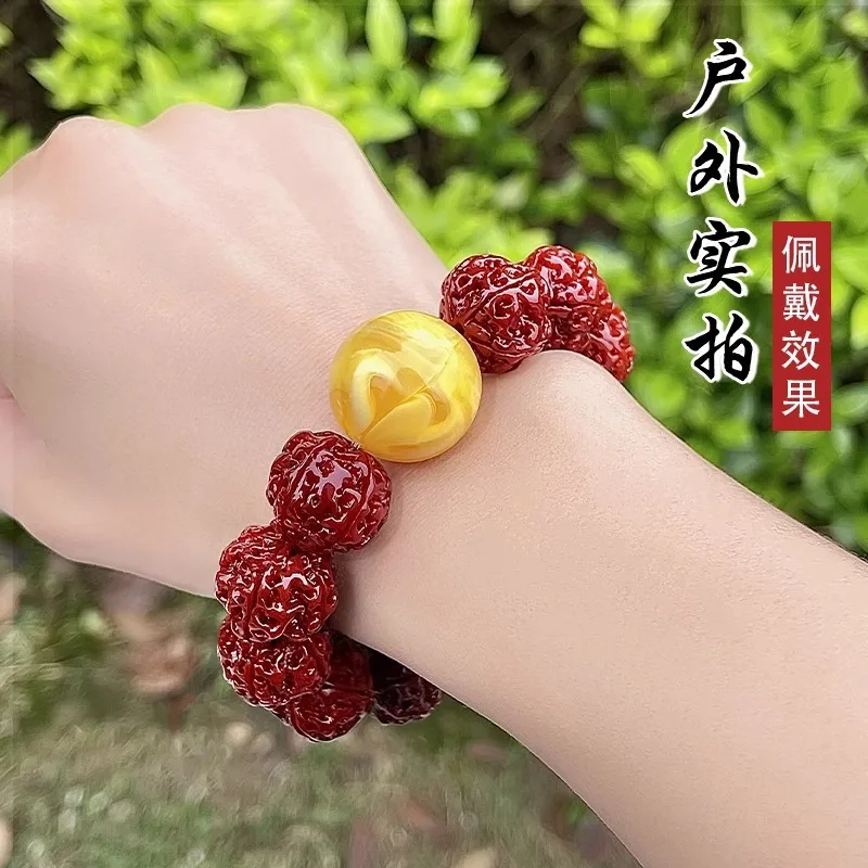 Nepal Five Faces Machine Brush Jingang Bodhi Bracelet Corpulent Red Leather Coated Pulp King Kong Free Cleaning Collectables-Aut