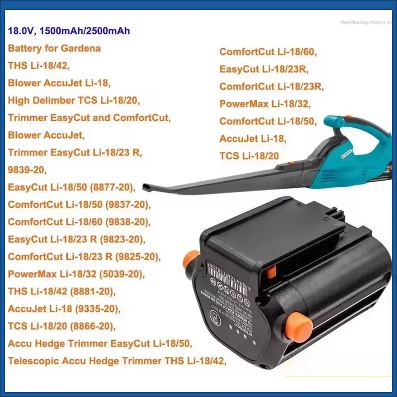 18V 2500mAh 9839-20 Li-Ion Battery for GARDENA THS Li-18/42,Blower AccuJet Li-18,ComfortCut Li-18/60 Lawn Mower Batteries