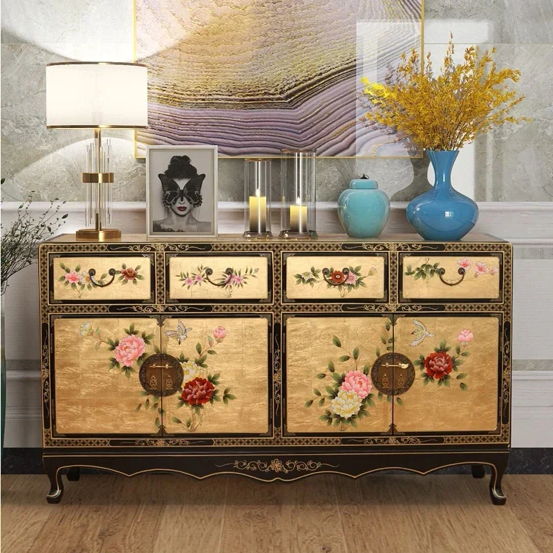 

Simple Living Room Wall Solid Wood Sideboard Painted Storage Decoration Hall Cabinet
