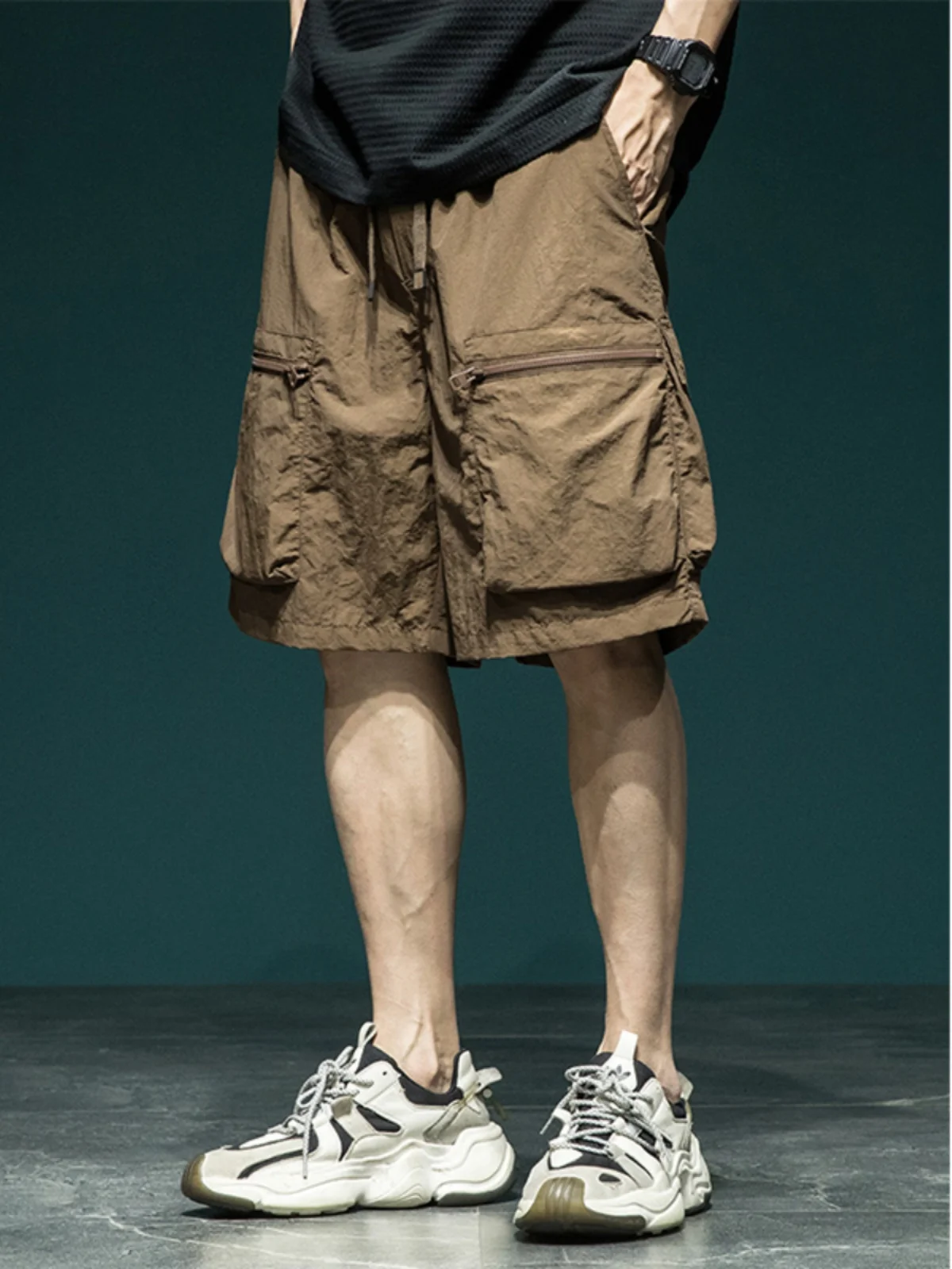 

Летние мужские шорты из ледяного шелка, свободные, больших размеров, в американском спортивном стиле, для активного отдыха, быстросохнущие, повседневные брюки-капри