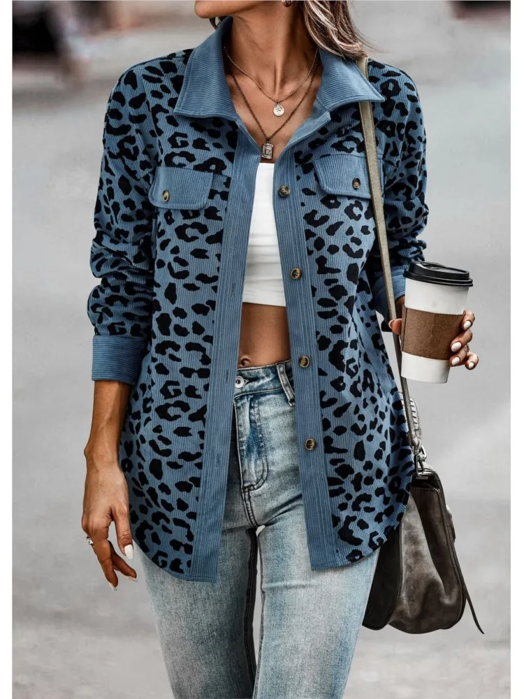

Leopard Patchwork Jacket Coat For Women Fashion Long Sleeve Turn-down Collar Button Jackets Tops Lady Holiday Office Clothes New