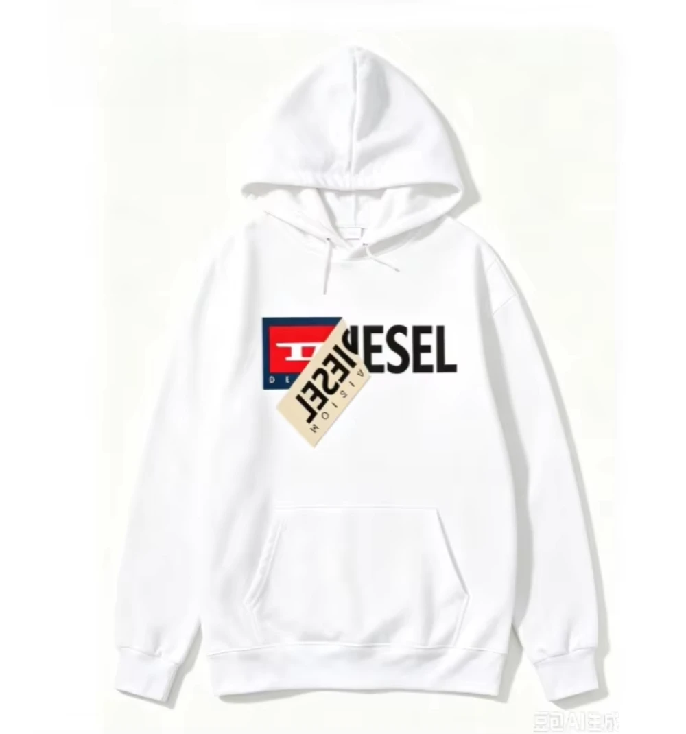 2026 Stacked Tag Block Graphic Hooded Pullover Unisex Front Overlapped Label Print Street Casual Hoodie with Kangaroo Pocket