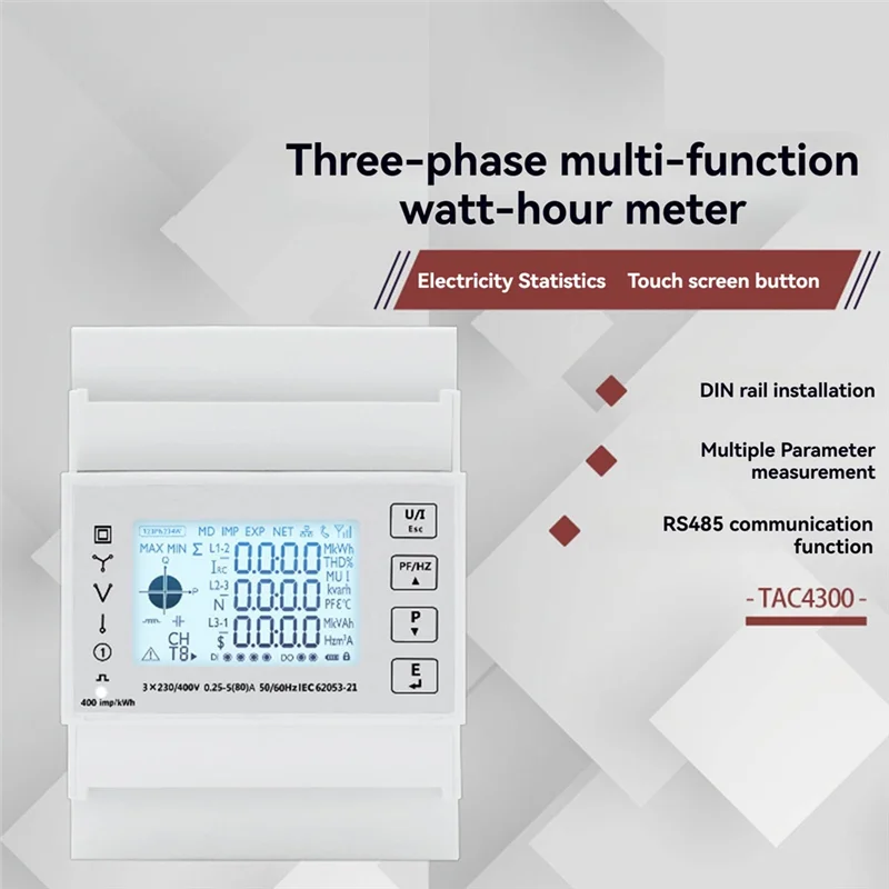 

ABUH-TAC4300 Digital Wattmeter Energy Electricity Electric Consumption Meter Voltmeter Modbus RS485 Guide Electric Meter