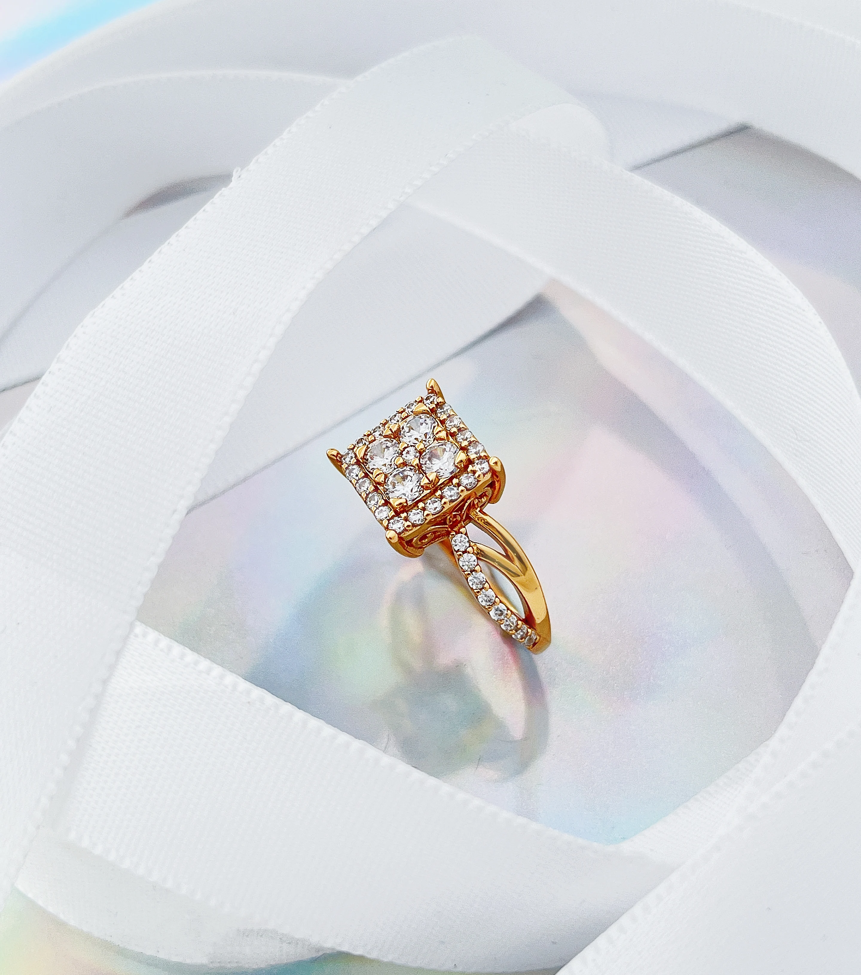 تصميم جديد عبر الحدود، مجموعة مربعة بسيطة هندسية، خاتم زركونيا يوميًا، نماذج مجوهرات متعددة الاستخدامات