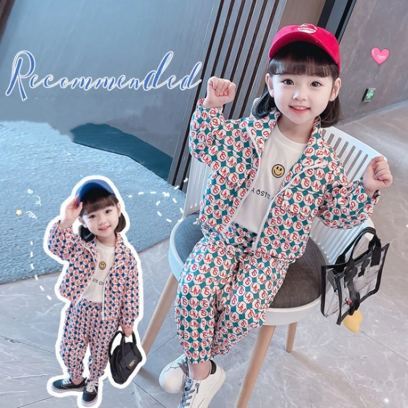 

Girls Suit Coat+Pants Cotton 2Pcs/Sets 2022 Printed Spring Autumn Outfits Sports Sets Kid Tracksuit Uniforms Children Clothing
