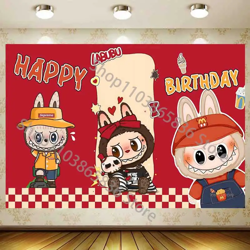 cartoon Labubu backdrop kids Birthday party Supplies Girl room Banner baby shower Decoration Background Photography banner