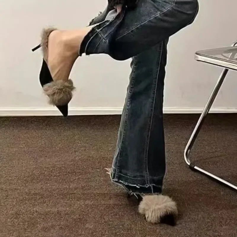 2025 Vrouwen Pomp Veer Hakken Mode Eenvoudige Wind Muilezel Slippers Vrouwen Slide Stiletto Hakken Schoenen Voor Vrouwen Hakken