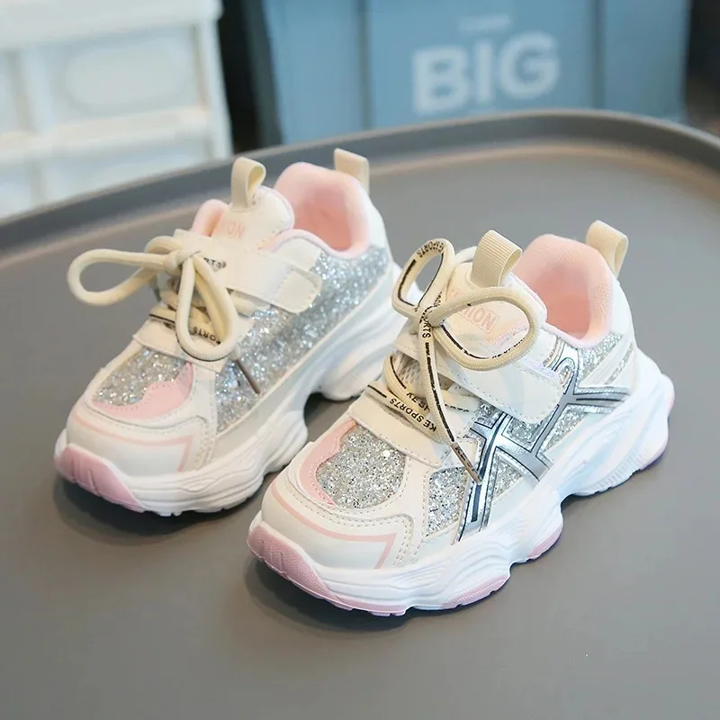 

Children Spring Autumn Soft Soled Daddy Shoes Kids Sequins Girls Fashion Sneakers Boys Front Lace Platform Velcro Casual Shoes