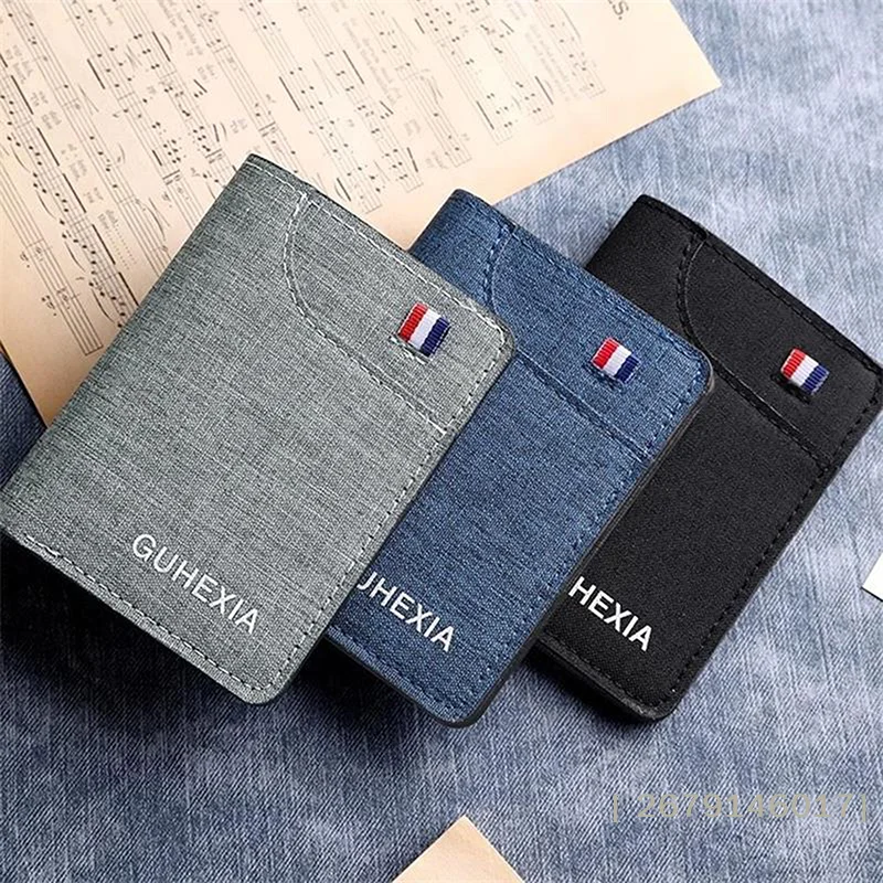 【YY26】Canvas Ultra-dünne kurze Mini-Geldbörse für Herren, minimalistisch, Herren-Geldbörse aus Leder, kurze Kartenbörse für Herren, Geldklammer, Geldbeutel