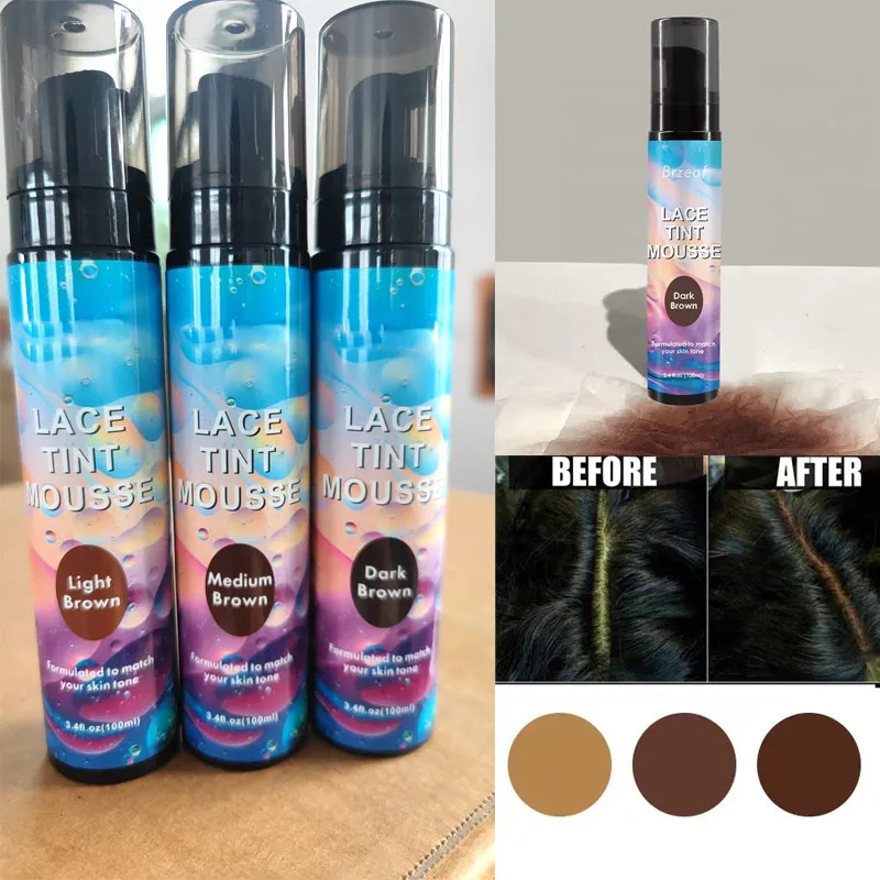 Pizzo tinta Mousse parrucca impermeabile tinta Spray per toupet parrucca marrone chiaro nodi guaritore parrucca ad asciugatura rapida griglie correttore nessun residuo