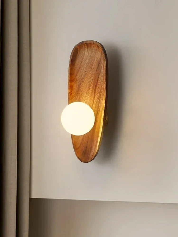 Vintage en bois mur LED lampes salon verre appliques porte couloir applique pour chambre décor luminaire