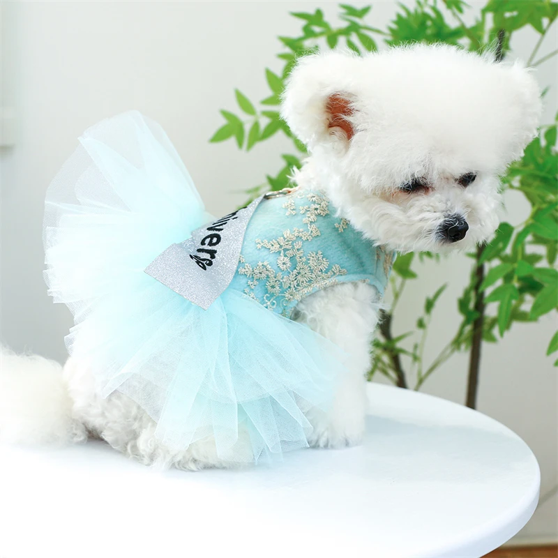 Miss Universe Tutu Skirt for Small Medium Dogs Hollow Flower Veil Fancy Vest Dress Female Pet Cat Clothes Princess Overalls