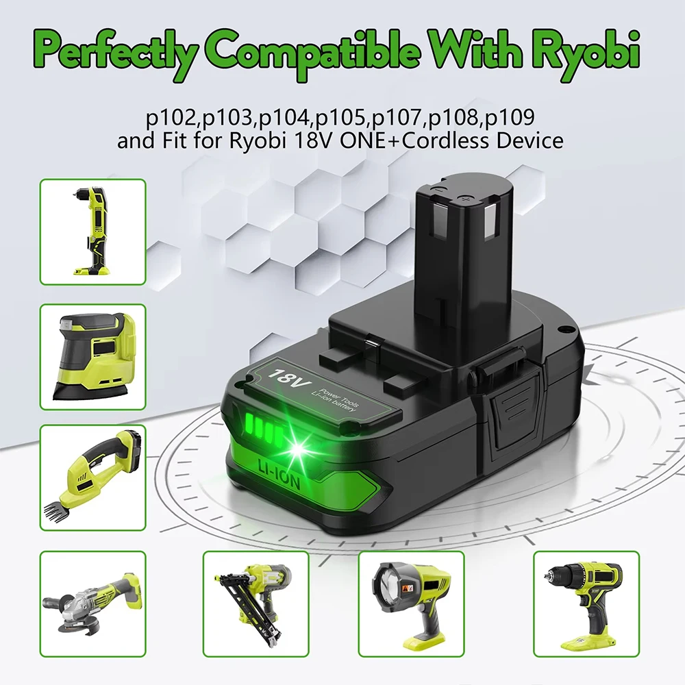 Batería de repuesto para Ryobi One, herramienta inalámbrica, 18v, P108, RB18L50, P102, P103, BPL1820, RB18L20, RB18L40