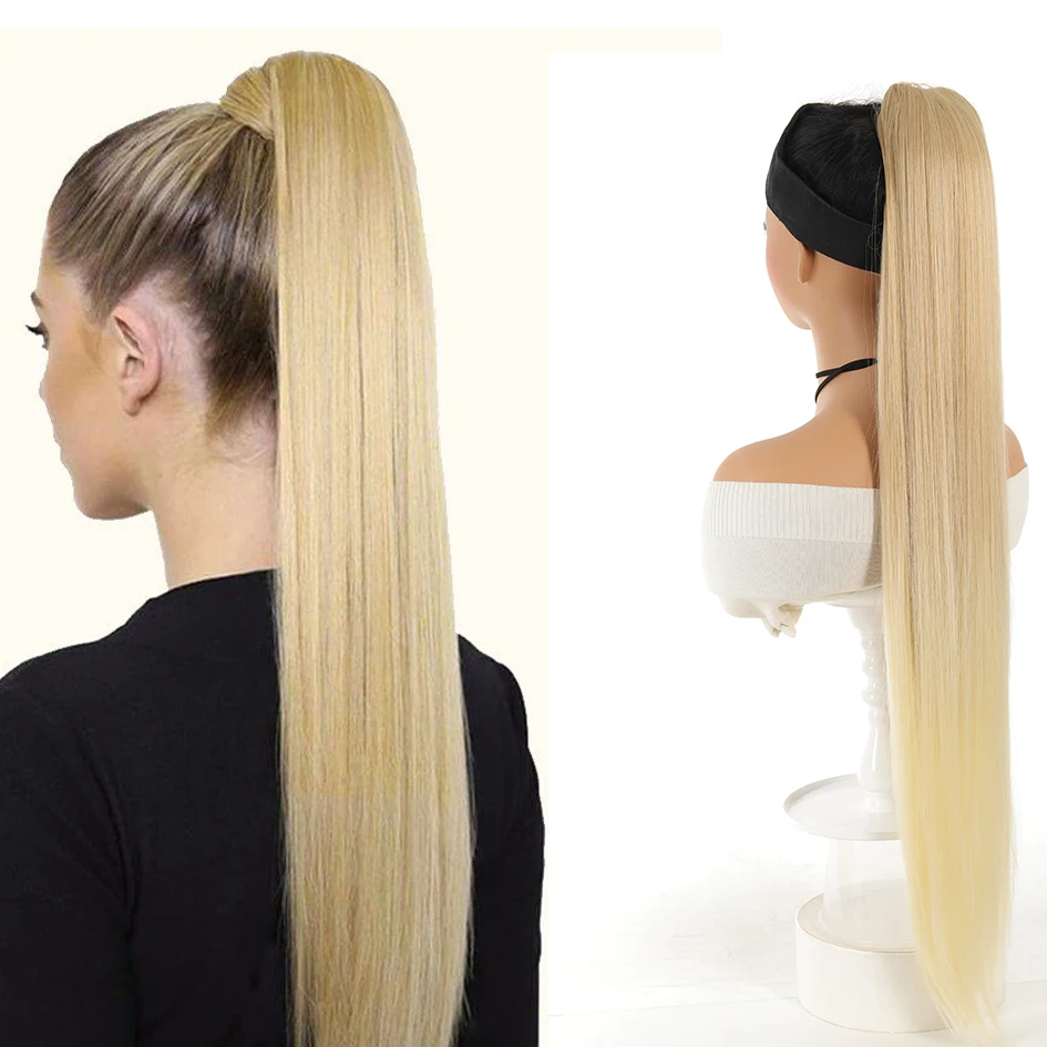 Synthetic High Temperature Resistant Drawstring Gradient Water Ripple Straight Ponytail 36 Inch Daily Wear Gradient Ponytail