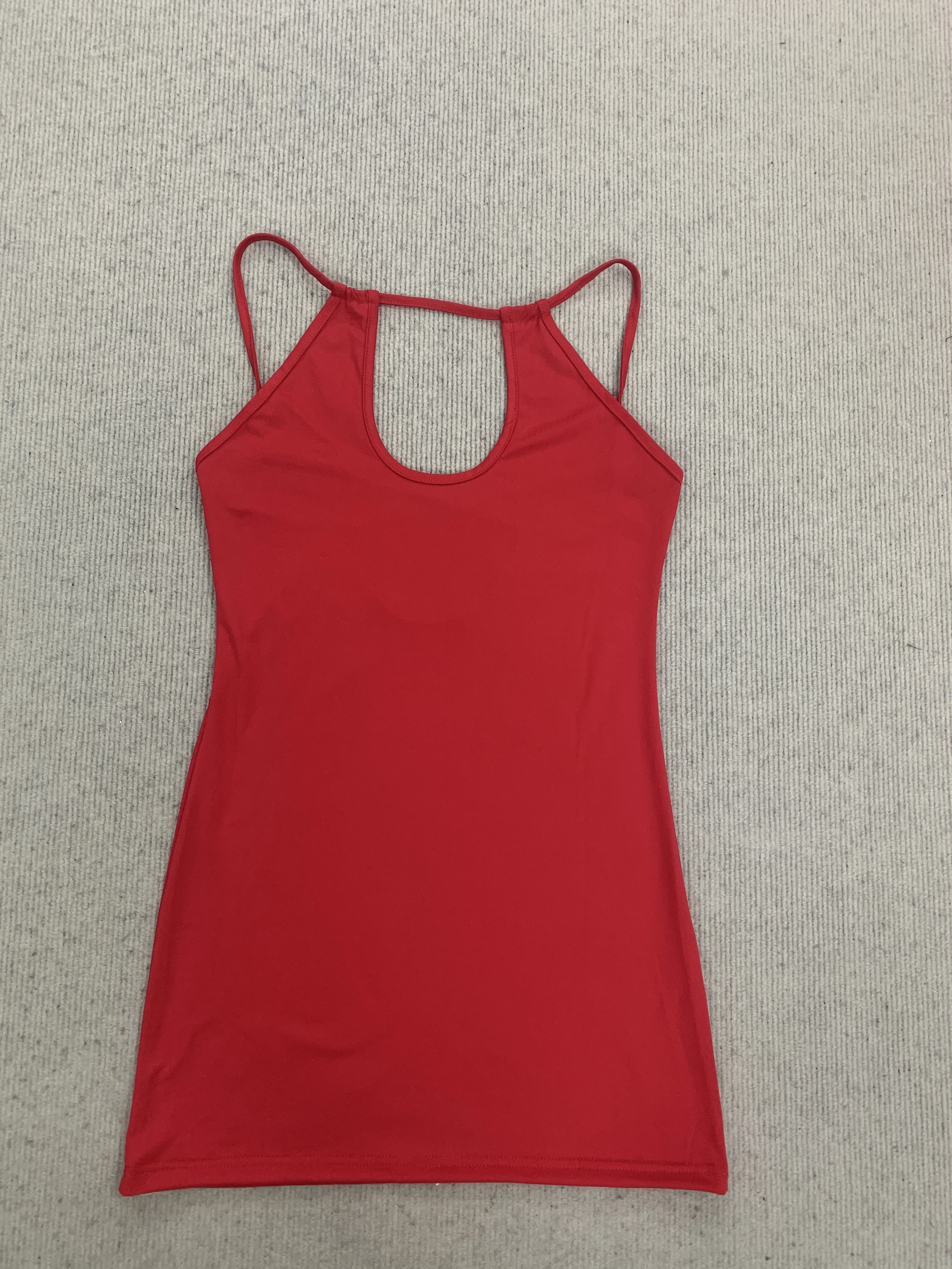 Vintage Red Open Back U Hollow Spaghetti Strap Skirt Solid Elastic Slim Mini Club Dress