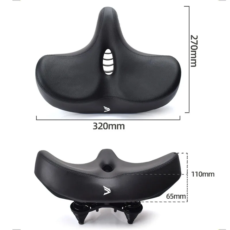 FMFXTR Bicycle Saddle 3D Wide Comfortable Bike Seat Cushion Single/Double Spring Shock Absorption PU Leather Hollow Breathable