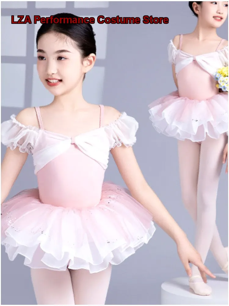 Children's Girls' Dance Dress Spaghetti Strap Gymnastics Girls' Set Short Sleeves Chinese Kids Summer