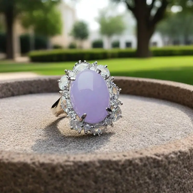 

Pure natural jadeite glutinous seed violet inlaid ring loose stone purple ring ring warm and delicate versatile fashion gift