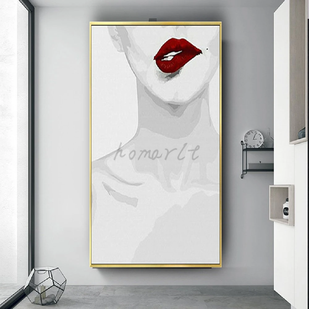 Modern Fashion Makeup Women Red Lips Wall Art Pictures On Canvas Oil Paintings Decor Wall Picture Girl Room Home Decor Artwork