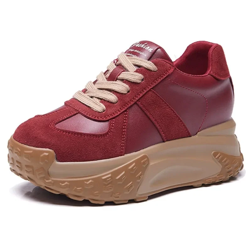 

Женские массивные кроссовки из натуральной кожи 7 см, лоферы разного цвета, лоферы на платформе, на танкетке, весенне-осенняя вулканизированная обувь