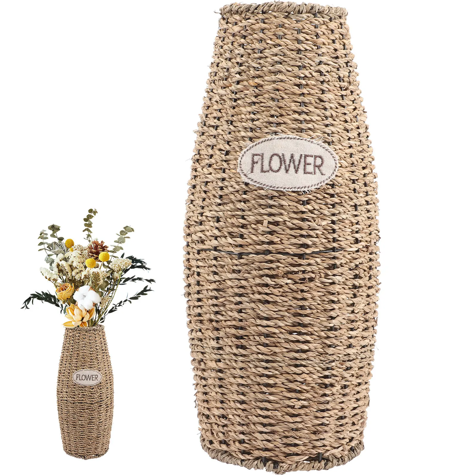 Rattan Flower Vase Dry Plant Container Decorative Vase for Home Garden Desktop Flower Arrangement Planter Weaving Planter