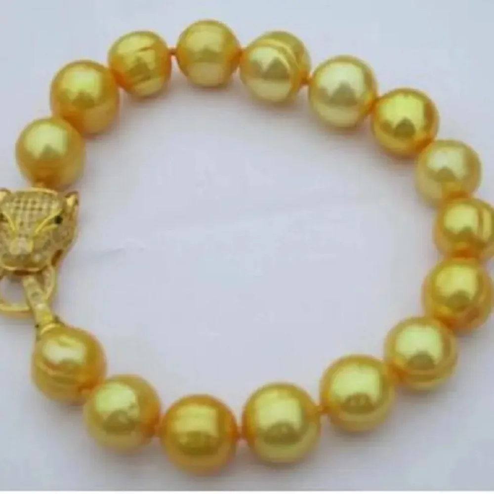 Gorgeous Pearl Bracelet AAA 11-12mm Natural South Sea Baroque Pearl Bracelet 925 Leopard Head, 7.5-8inch