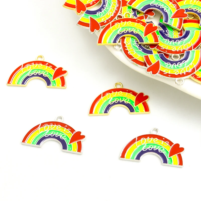 10pcs Enamel Rainbow LGBT Flag Love is Love Charms Metal Gay Lesbian Bisexuals Pride Drip Oil Pendant Jewelry Making Accessories