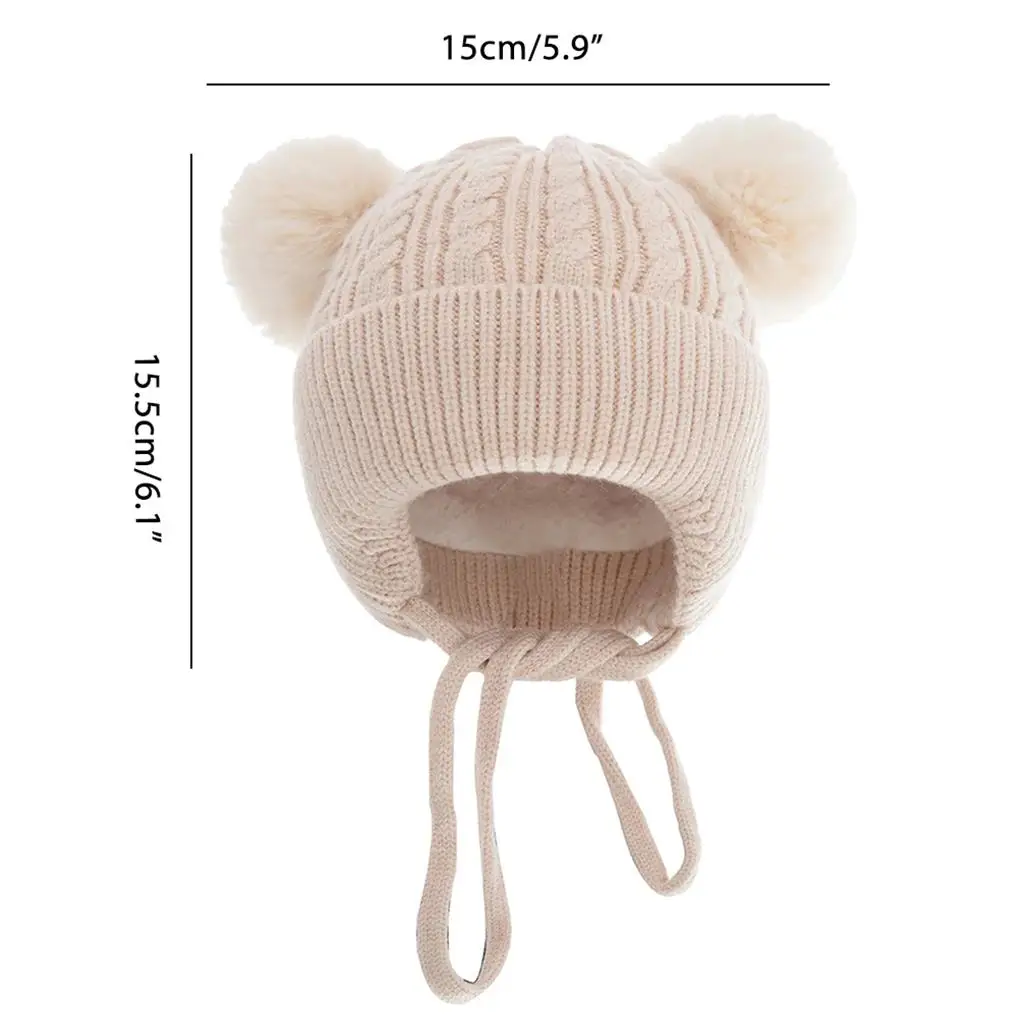Babies Winter Beanie Outdoor Indoor Thermal Thermal Headgear Solid Color Boys Girls Plush Ball Knit Hat Head Warmer image 4