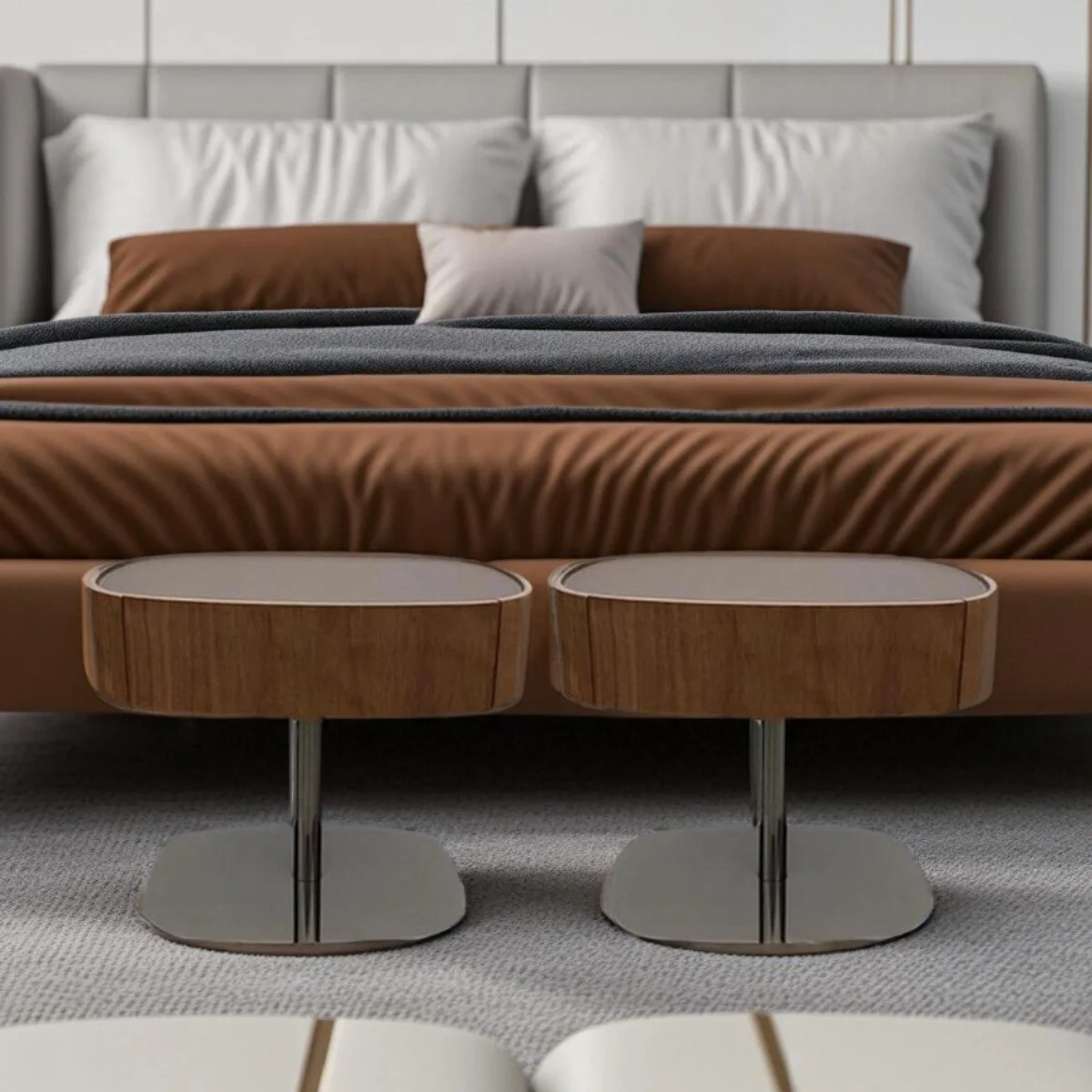 طاولة بجانب السرير من خشب الجوز الإيطالي البسيط مصنوعة من الخشب الصلب وطاولة بجانب السرير حديثة مصممة على طراز القرون الوسطى وطاولة جانبية صغيرة #3