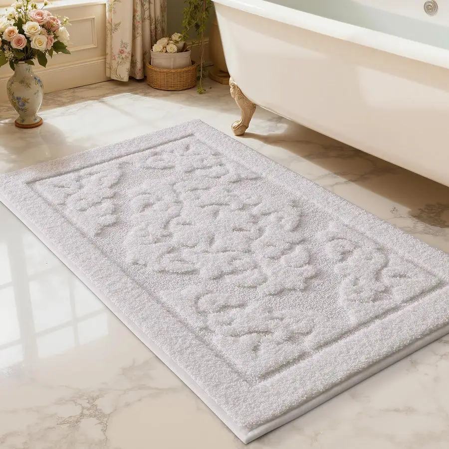

Ultra Absorbent Bathroom Rug Non Slip Rubber Backing, Machine Washable Bath Mat Soft Premium Microfiber, Elegant Floral Bath Rug