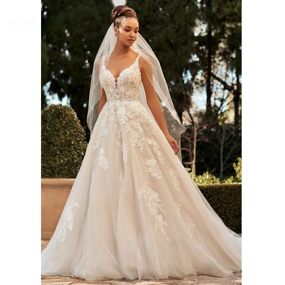

Luxury A-Line Wedding Dresses Customized Sexy V-neck Vestidos De Novia Appliques Plus Size Vestido De Noiva