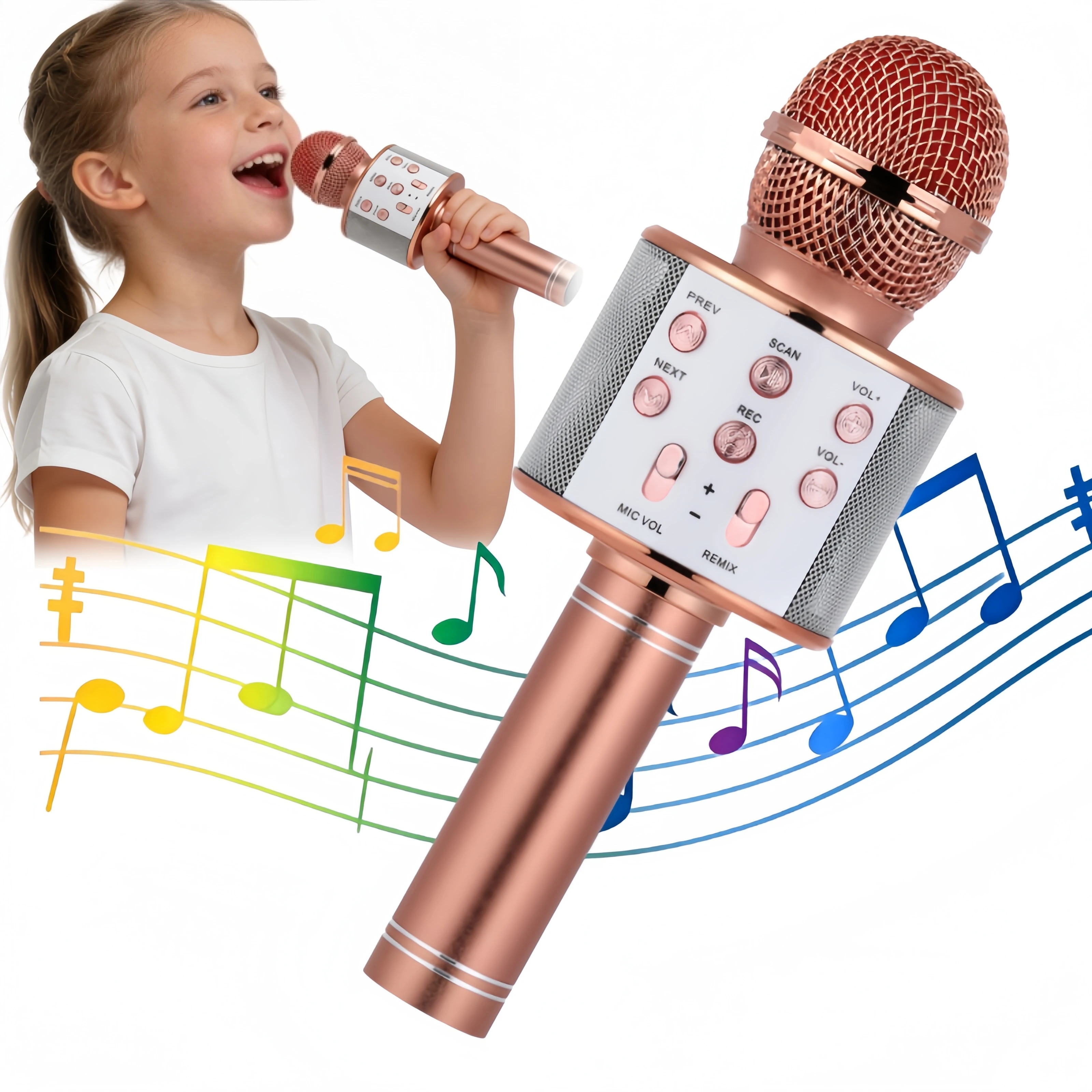 Microphone karaoké Bluetooth Portable avec 5 changeurs de voix, fonction d'enregistrement de réglage de réverbération, cadeaux pour enfants