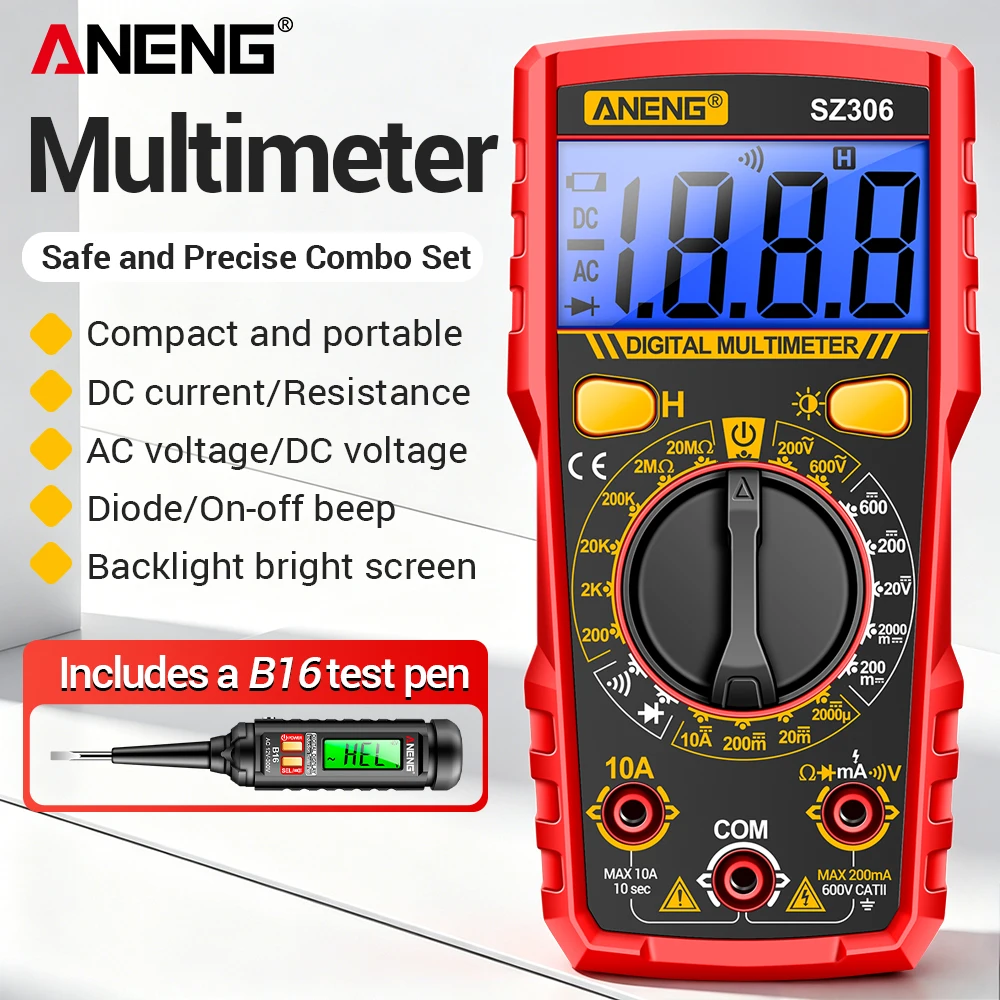 ANENG SZ306 Digitales Multimeter 1999 Messungen AC DC Spannung Strom Widerstand NCV Tester Gratis Geschenk B16 Digitaler Spannungsprüfer-Stift
