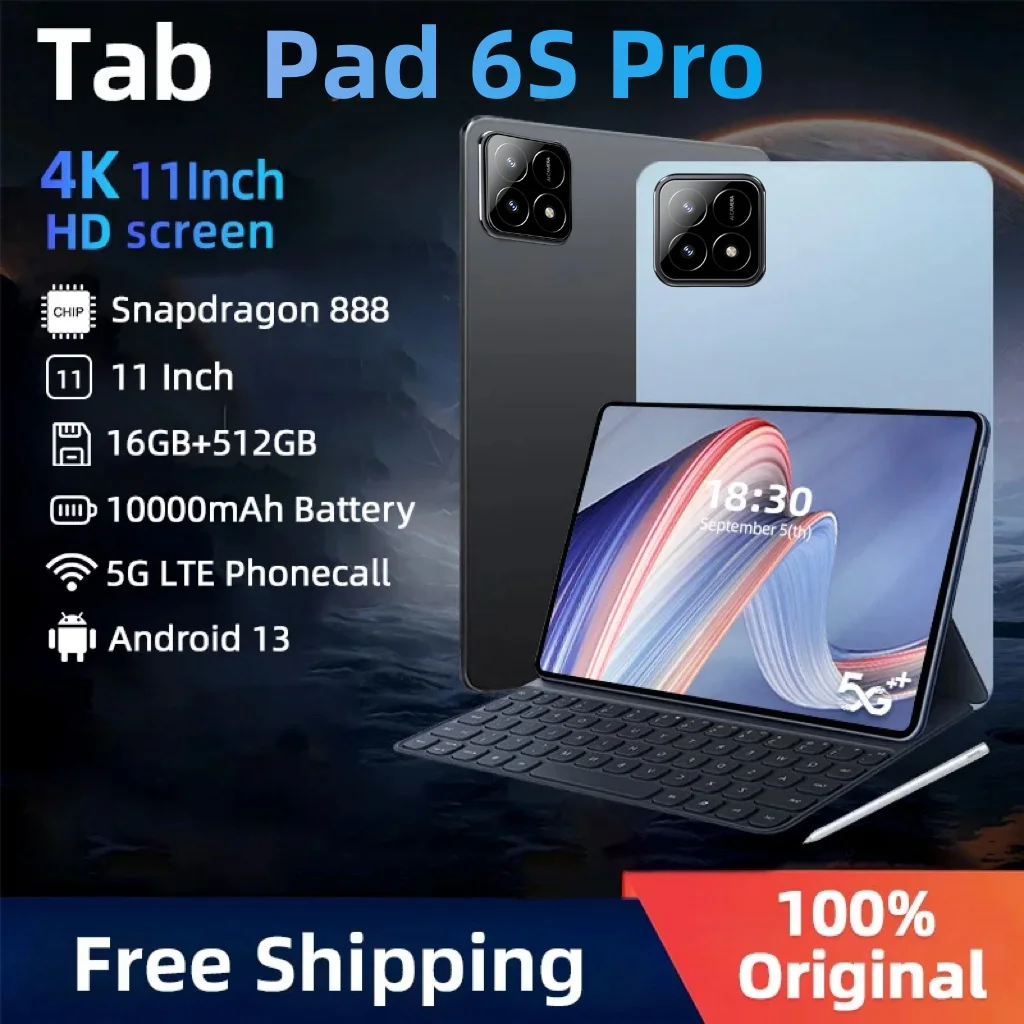 2024 Original Global Version Pad 6S Pro Snapdragon 888 Tablet PC Xiao 10000mAh Android 13 16GB+1TB 5G Dual SIM Card HD 4K Mi Tab