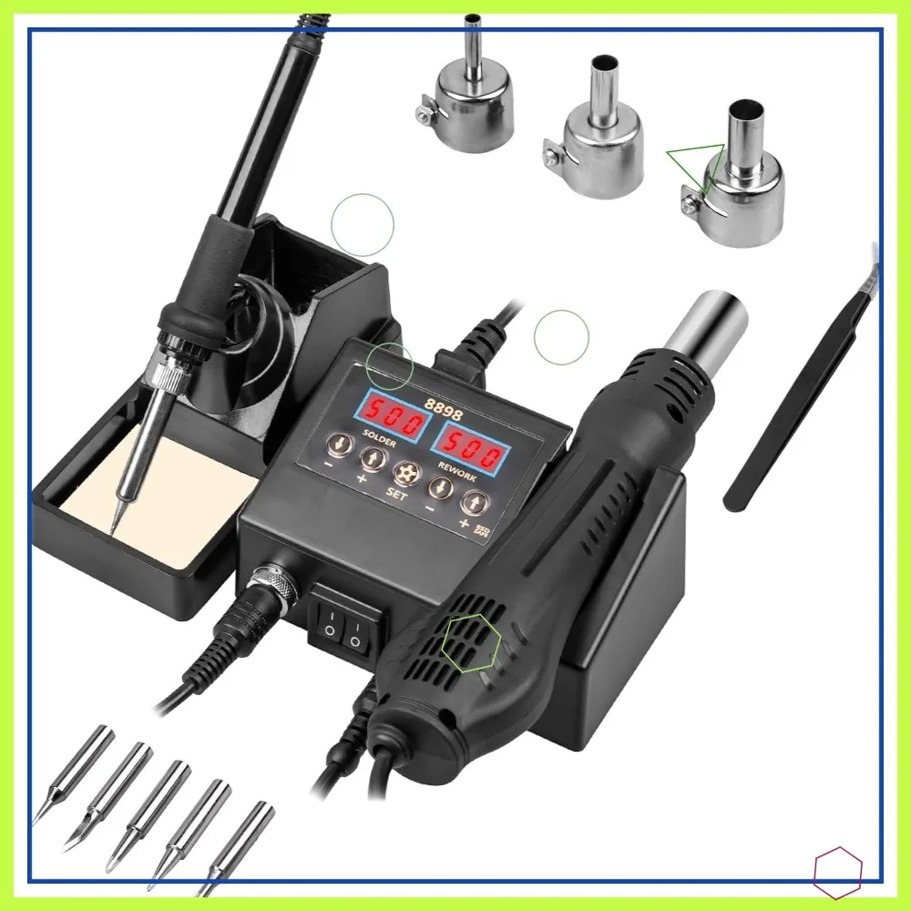 Цифровая паяльная станция 2-в-1 с фен-нагревателем, регулируемой температурой и функцией автоматического сна
