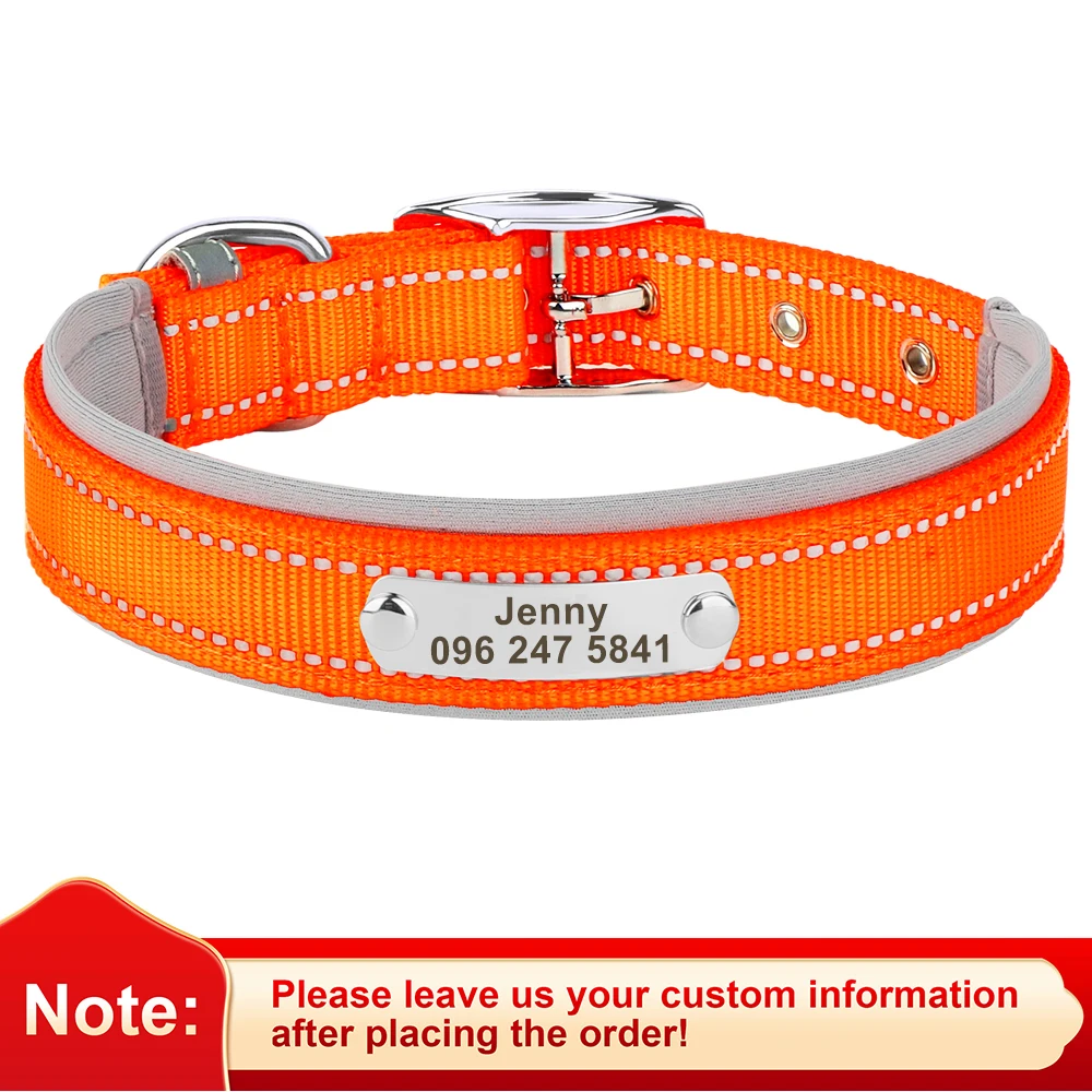 Personalized Dog Collar Reflective Dogs ID Collars Free Engrave Name Collars Adjustable for Small Medium Large Dogs Pet Pitbulls