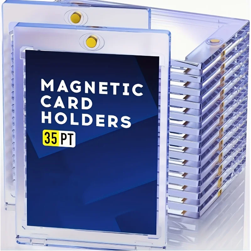 10 Pieces 35 Pt Clear Magnetic Card Storage Box, Hard Plastic Storage Box, UV-Protective Acrylic Magnetic Card Holder, Top Magne