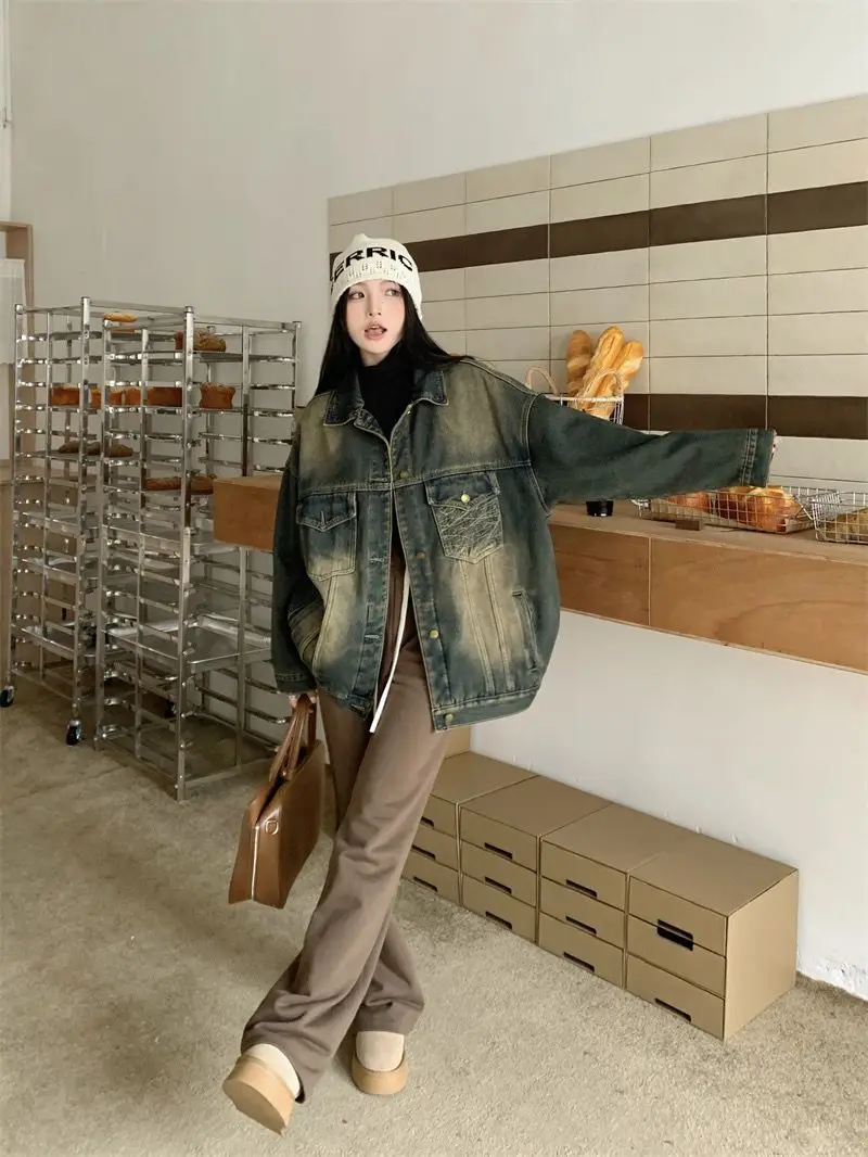 

Denim Coat For Women Long Fur Plush Womens Fall Ultra-Light Fleece-Lined Boho Style Urban Social Gathering Patchwork Jackets Y2K