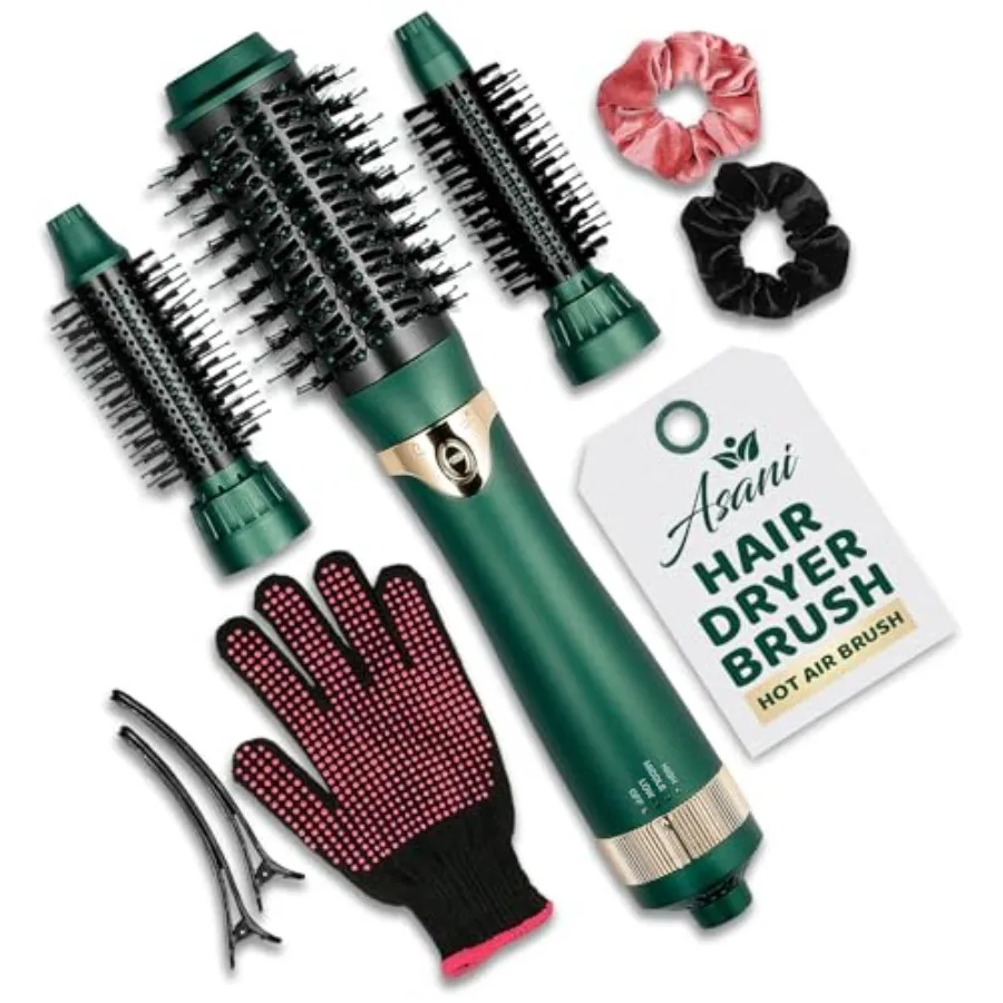 

Hot Air Brush - Multipurpose Blow Dryer Brush with Interchangeable Heads Heated Round Brush for Curling or Straightening Volumi