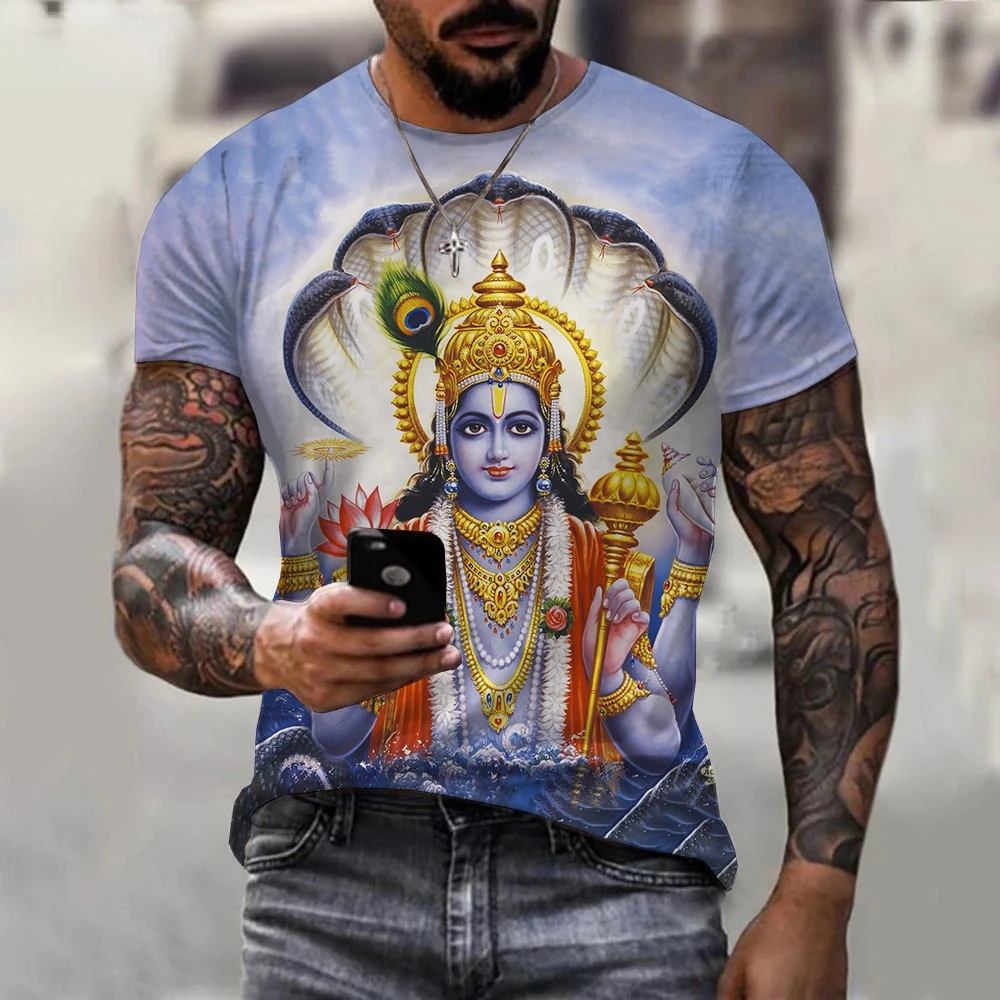 2022 New Fashion 3D Printing Indian God 5 Popular Printed Shirts Men\'s Harajuku Style Casual Short Sleeve Loose Plus Size Trend