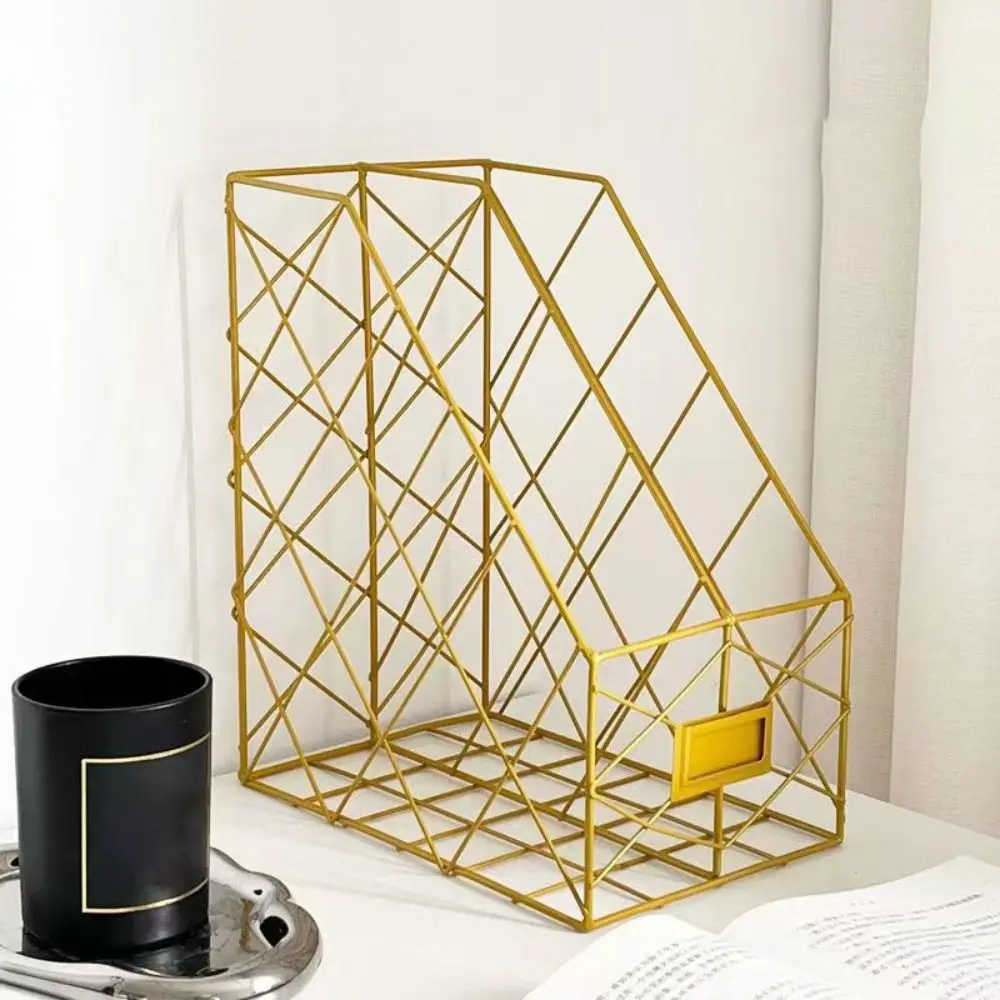 

Vertical Metal Desktop File Shelf Wrought Iron Nordic Style Magazine Storage Rack Multifunction Mesh Storage Shelf Data Storage