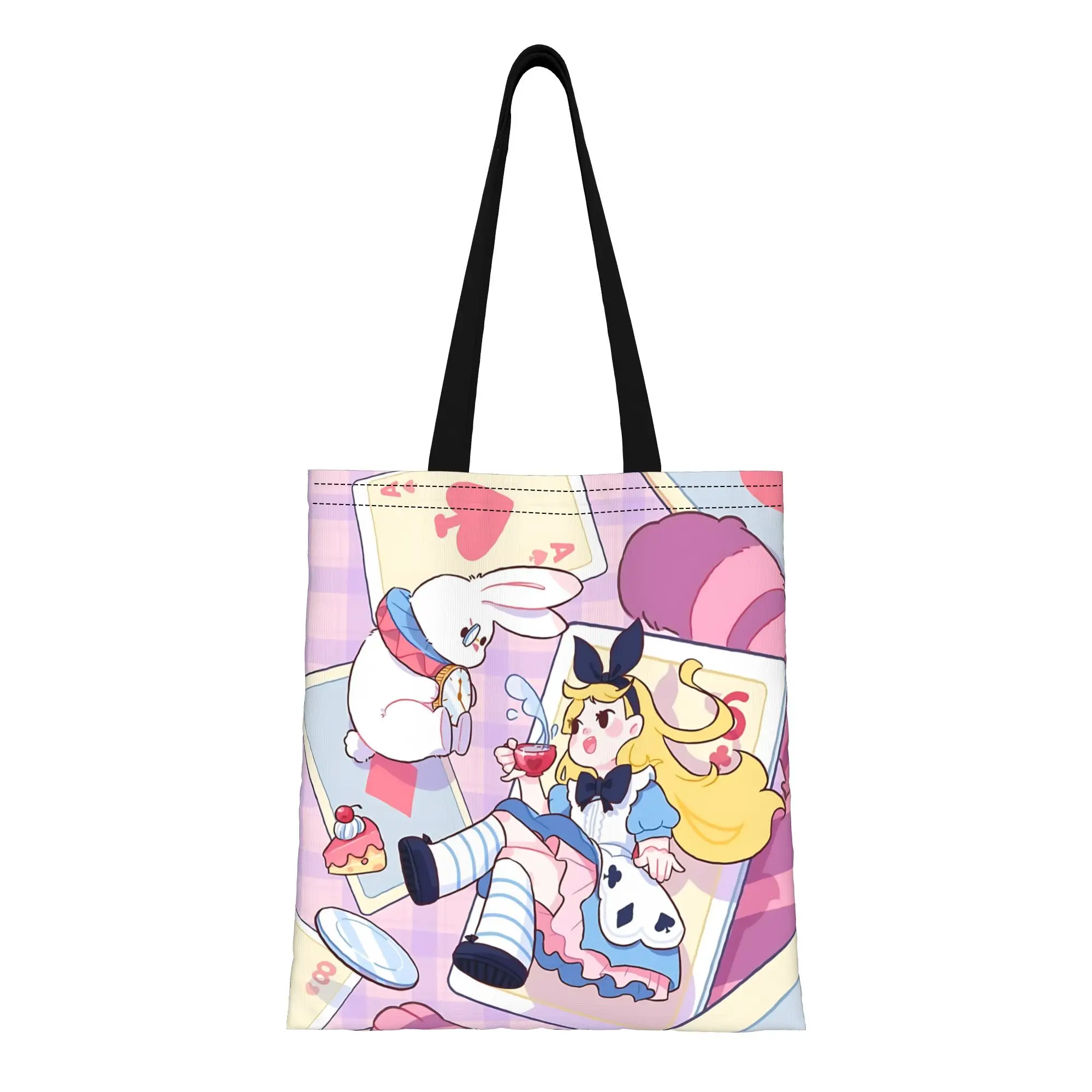 

1PC Valentine's Day Disney fairy tale Reusable Double Sided Canvas Tote Bag Shoulder Alice in Wonderland cute style Handbag
