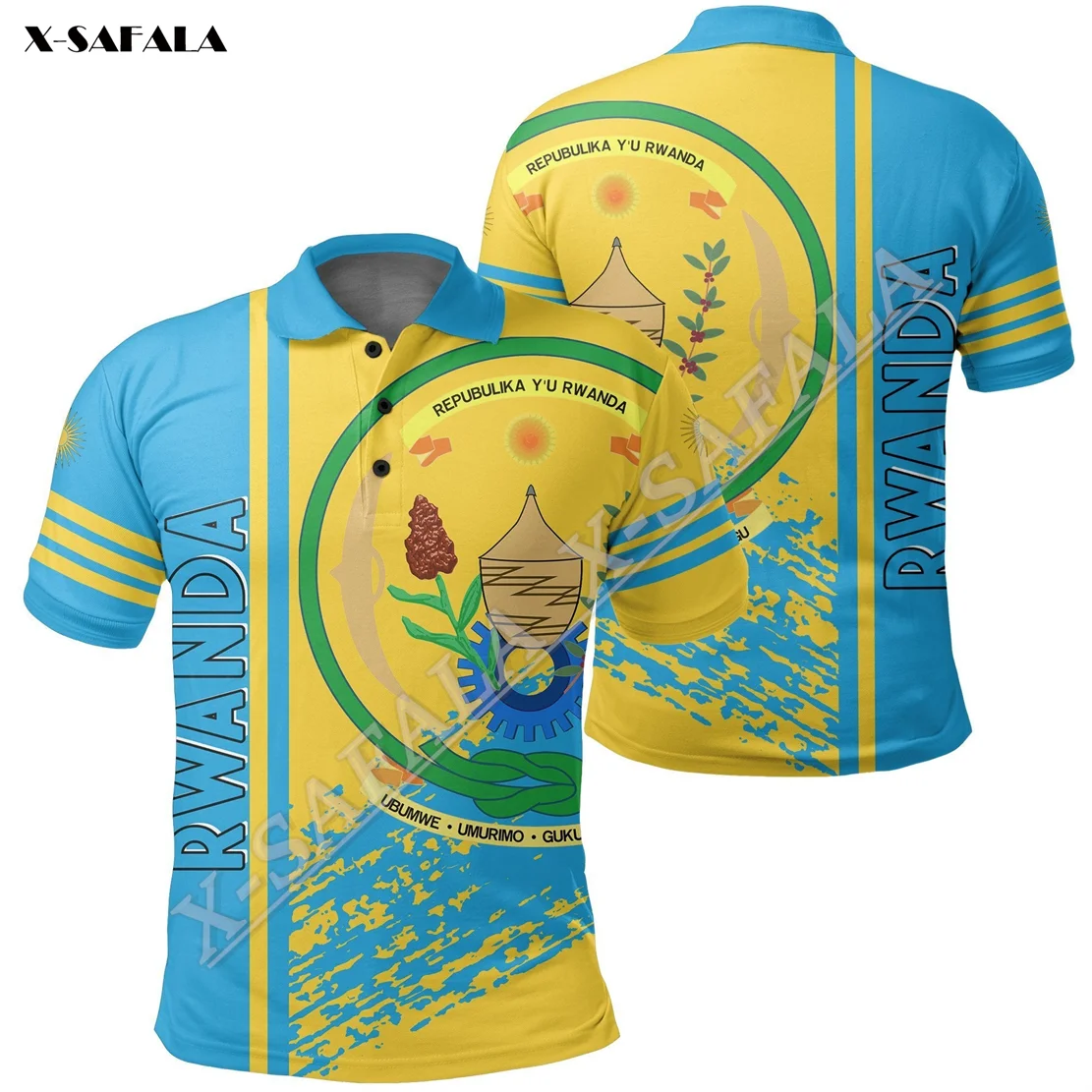 Africa Rwanda Custom Text 3D Full Printed Men Polo Shirt Collar Short Sleeve Street Wear Casual High-Class Material Tee Tops