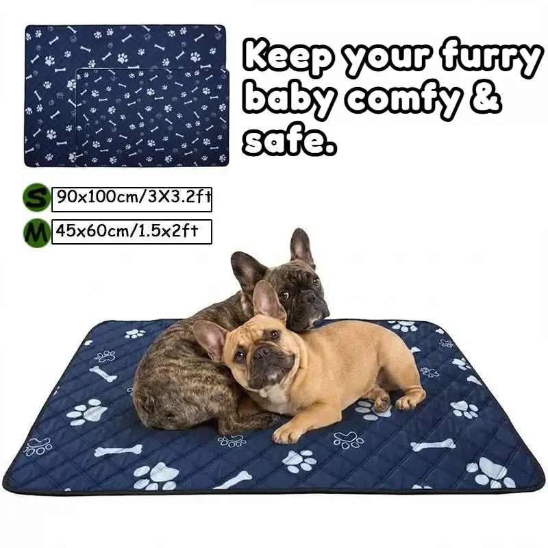 Reusable Washable Waterproof Pet Mat Dog Cat Bed Pad Puppy Training Pad Paw Print Bone Pattern for Small Medium Pets Indoor