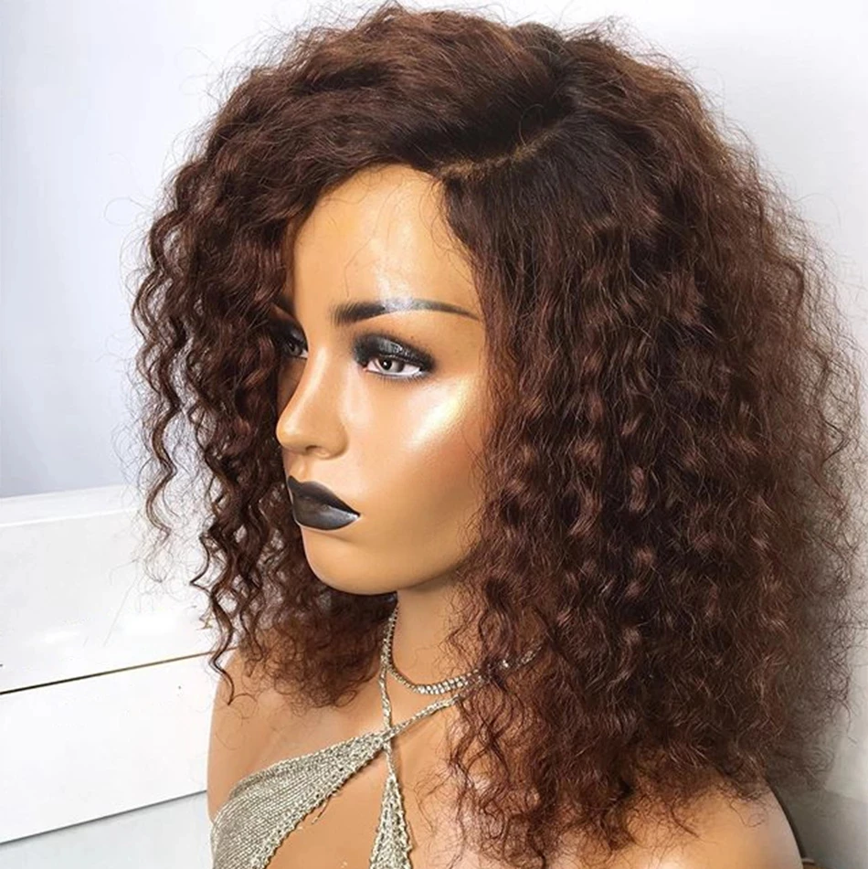 

Brown Curly Human Hair 180 Density Wigs with Baby Hair 5x5 Closure Lace Short Bouncy Curly Wigs for Black Women