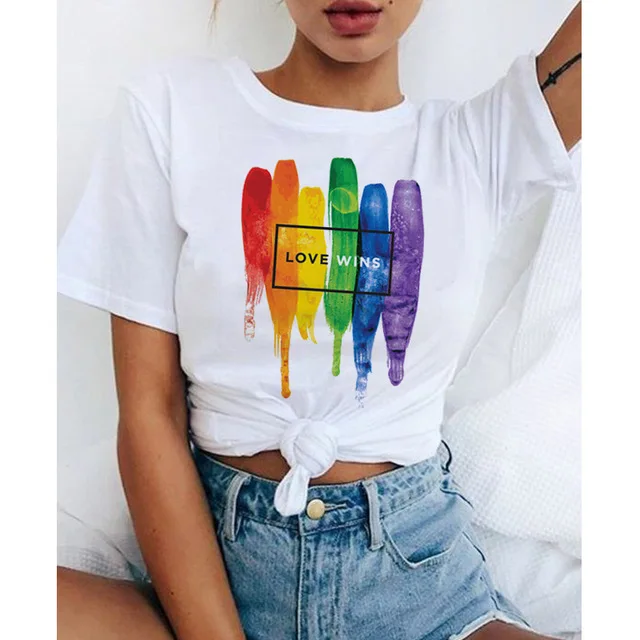 lgbt gay t shirt women tee shirts female bisexual Love Wins top kawaii lesbian rainbow t-shirt love is love tshirt lesbian femme