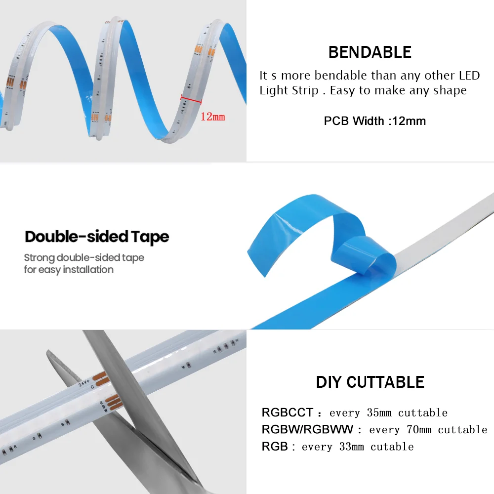 Dc 24V Cob Led Strip Licht Rgb Rgbw Rgbww Rgbcct Flex Fcob Led Tape Diode 784 840Leds/M Hoge Dichtheid Dimbare Fob Lineair Lint