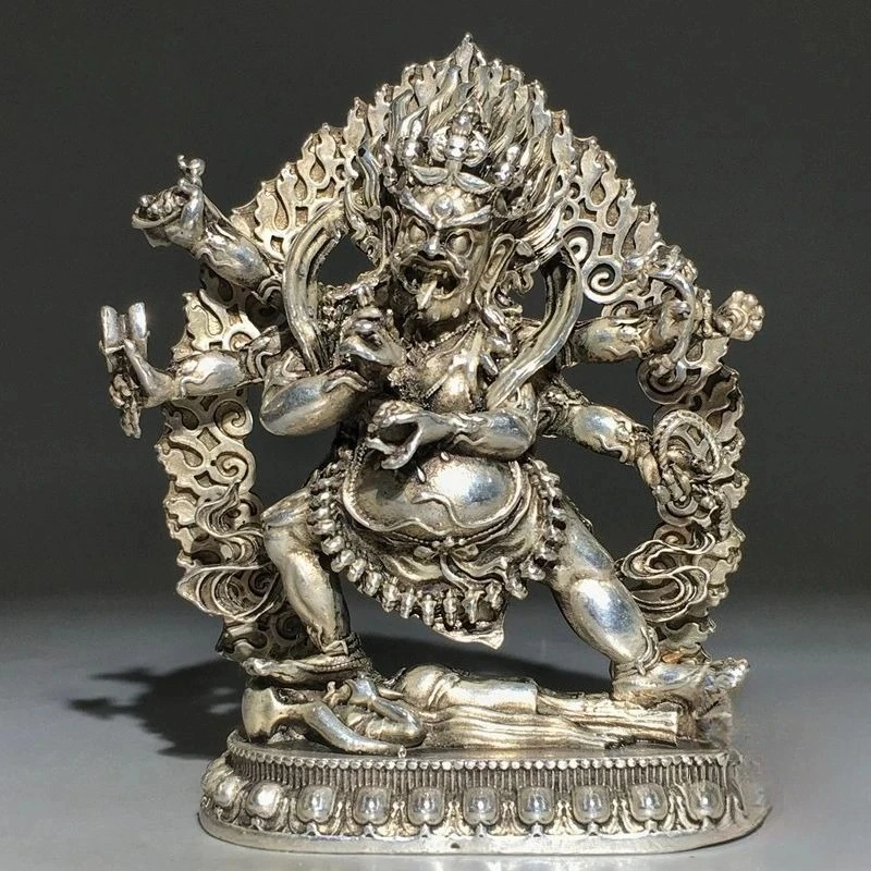 

Tibetan Guardian Deity Mahakala Six-Armed Statue Home Worship Decorative Copper Ornament Living Room Decoration