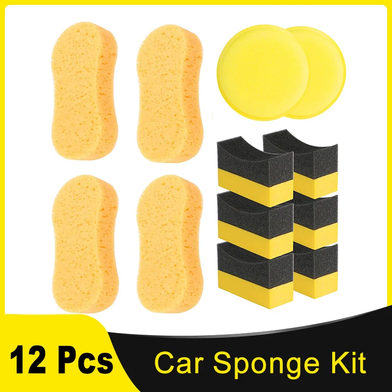 

12 Pcs Car Sponge Kit with Large Car Wash Sponges Tyre dressing Applicator and Wax Applicator Pads for Car Cleaning Window Wash