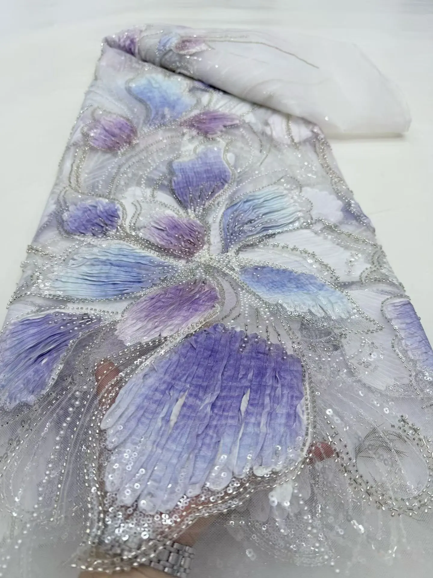 

2026 Latest African Lace Fabric High Quality,Fabrics By The Meters,Sequin,Tulle,Wedding Dresses,Embroidery,Mesh,Green,5 Yards